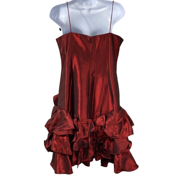 JS Collections Formal Ruffle Dress | 10 | Burgundy Taffeta | Holiday Party - Picture 2 of 13